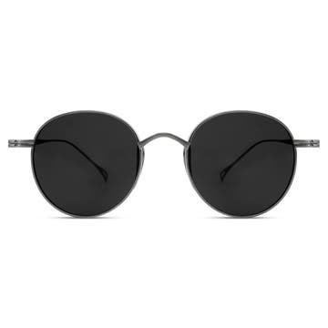Occasus | Runda Solglasögon i Metallgrå Titan med Polariserade Glas