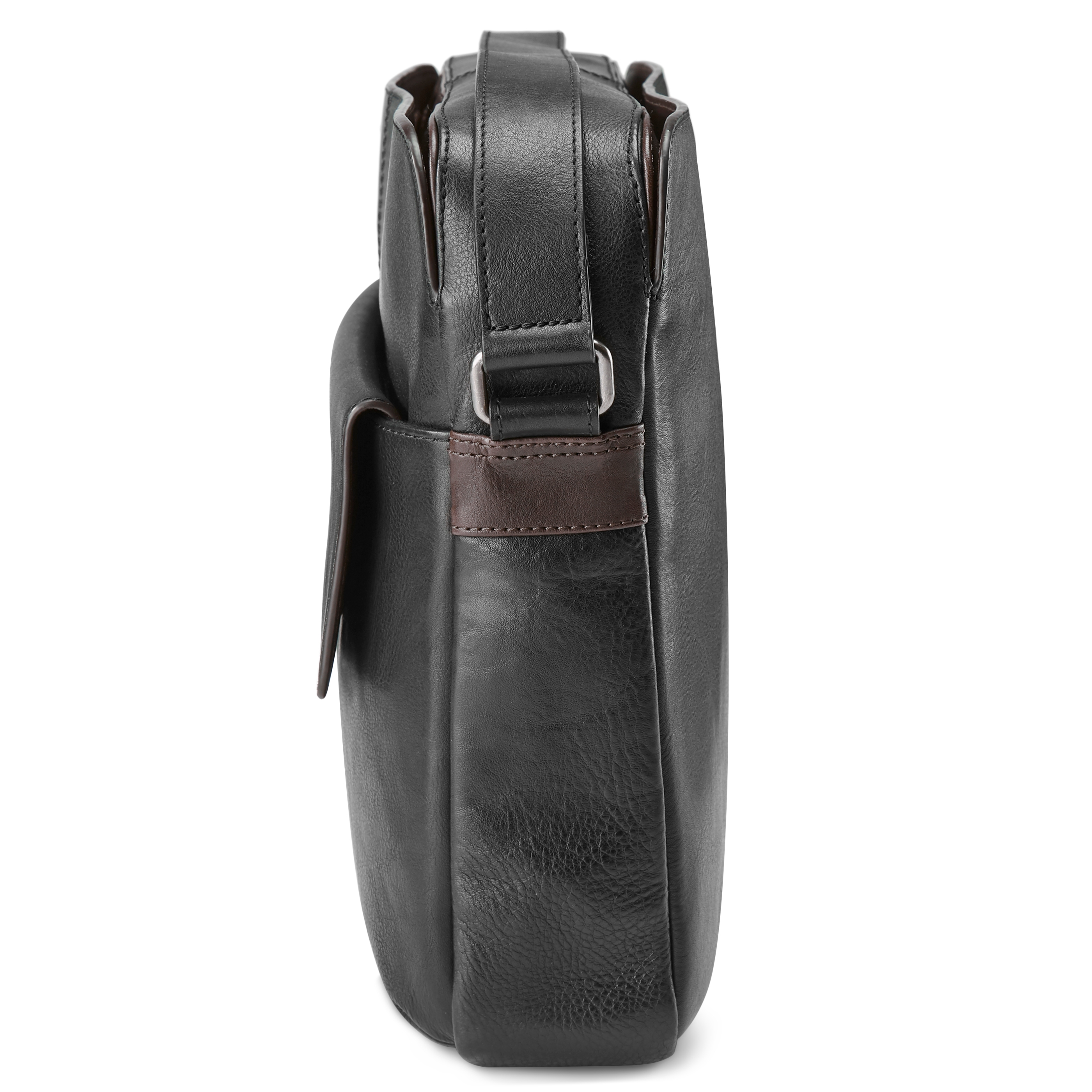 Lavi Zwarte & Donkerbruine Lederen Messengerbag - 4