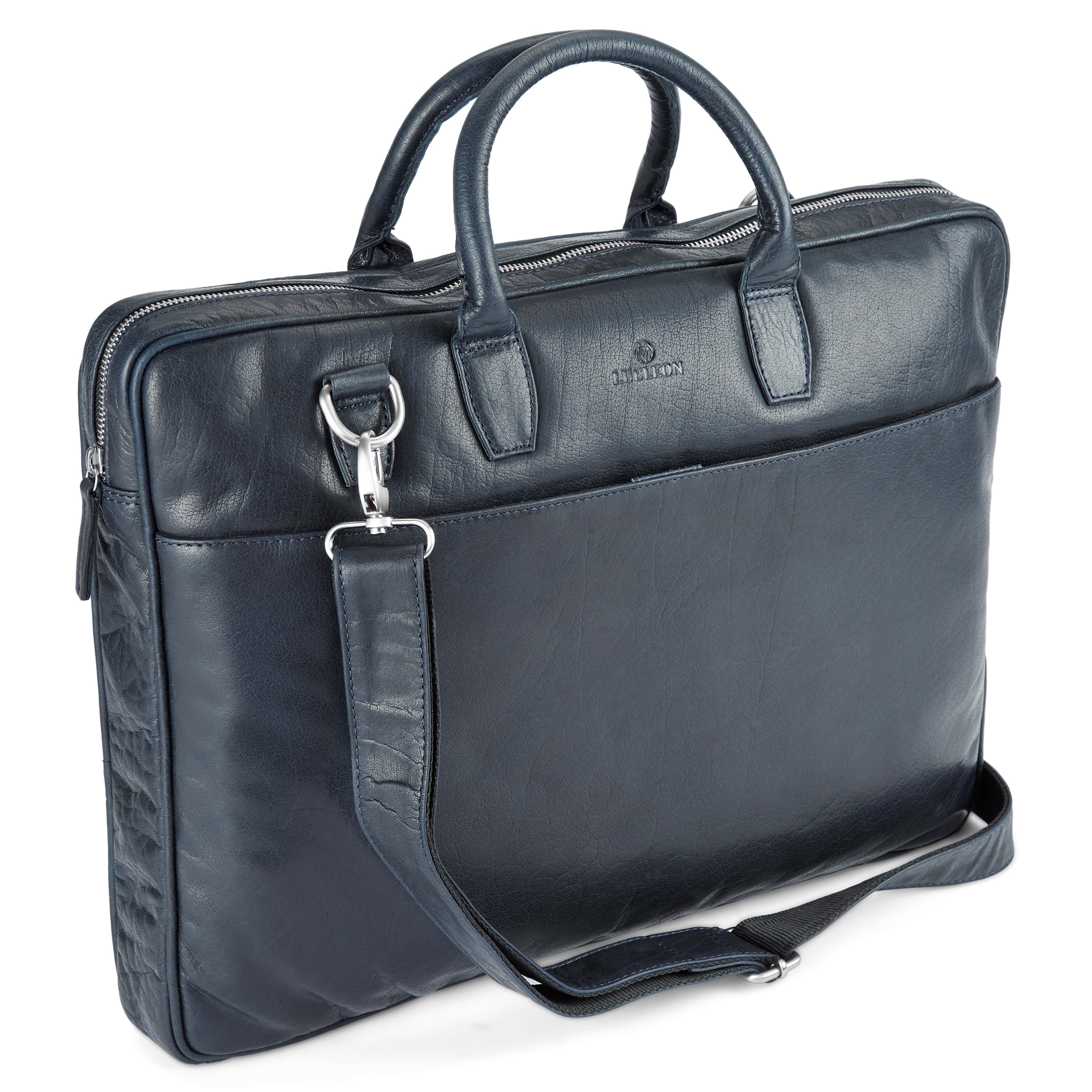 Montreal Slim 17” Executive Navy Blue Leather Bag - 6 - gallery