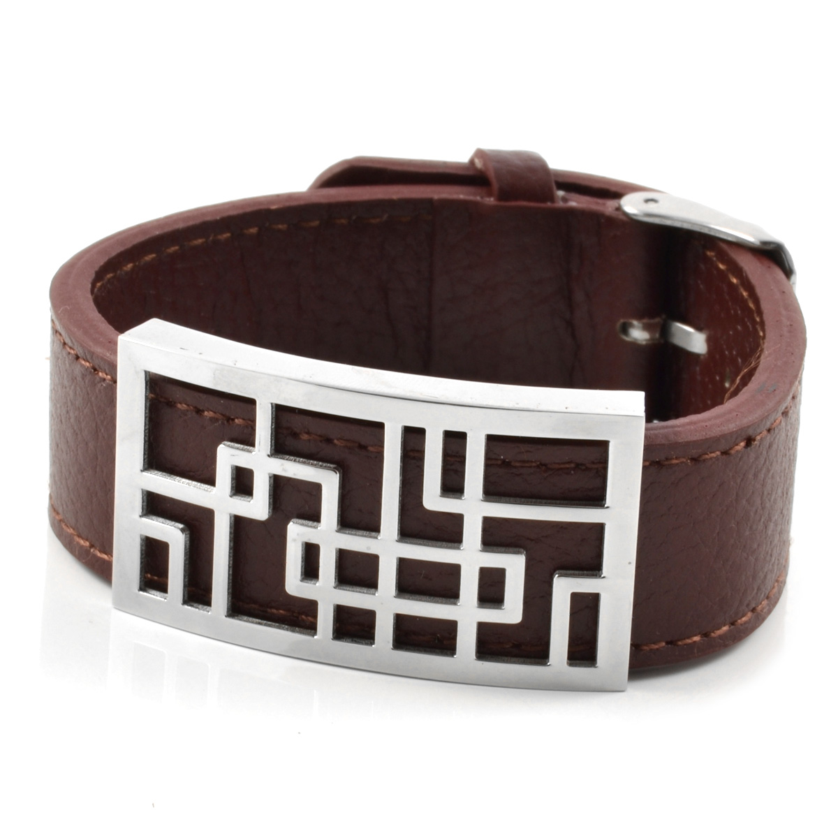 Bruine Stalen Leren Armband V1 - 1