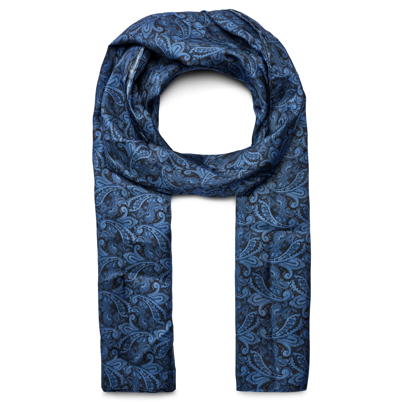 Marineblau & Hellblaues Schal aus Seide mit Paisley-Muster Marineblau & Hellblaues Schal aus Seide mit Paisley-Muster