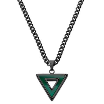 Cruz | Black Stainless Steel & Green Agate Triangle Necklace