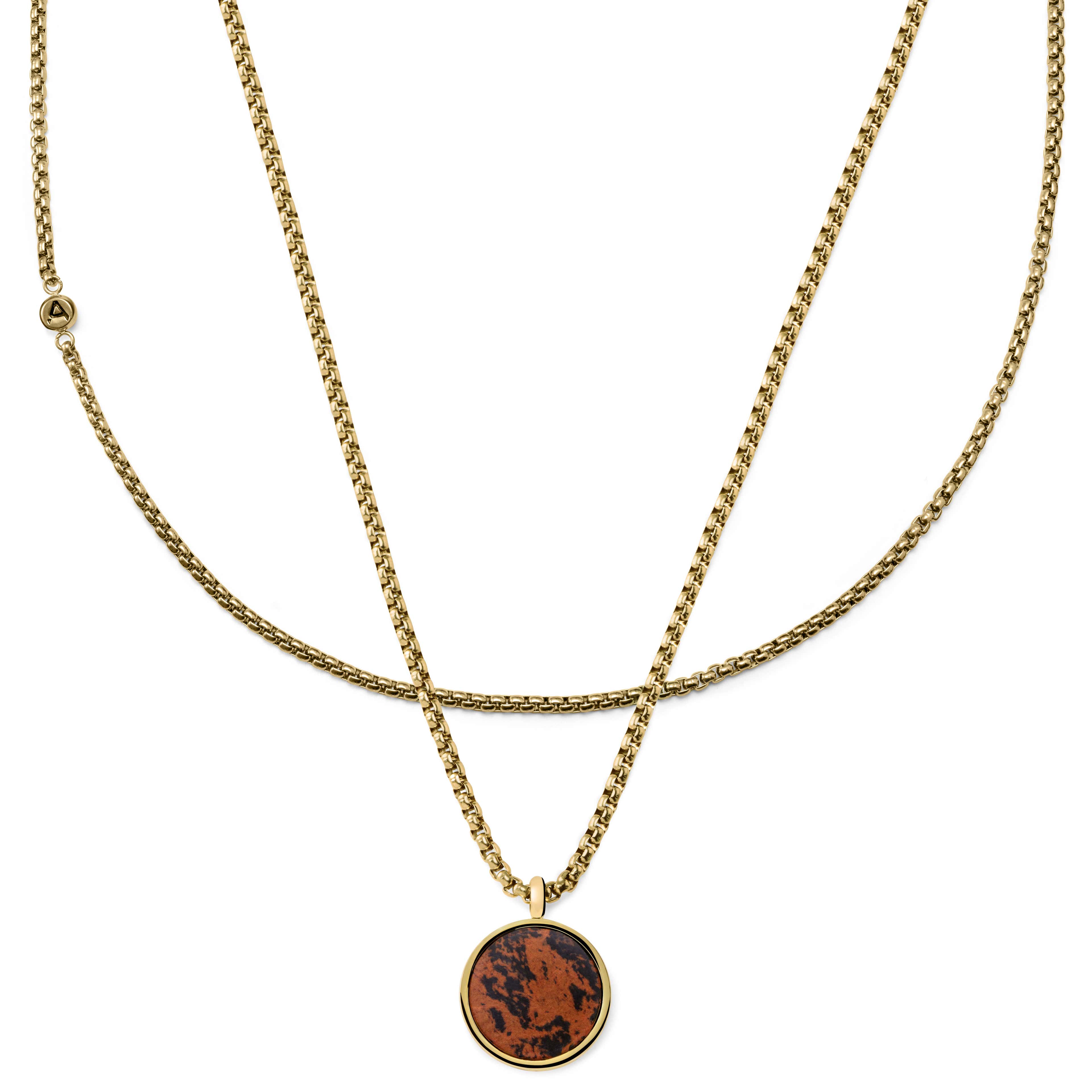 Gold-tone Rico Chain and Orisun Mahogany Obsidian Necklace Layering Set