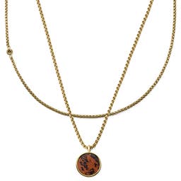 (Orisun) | Gold-Tone & Red Obsidian Necklace Layering Set