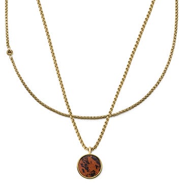 (Orisun) | Gold-Tone & Red Obsidian Necklace Layering Set