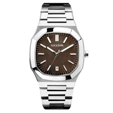 Vector | Silver-tone Stainless Steel Octagonal Watch with Dark Brown Dial Vector | Silver-tone Stainless Steel Octagonal Watch with Dark Brown Dial