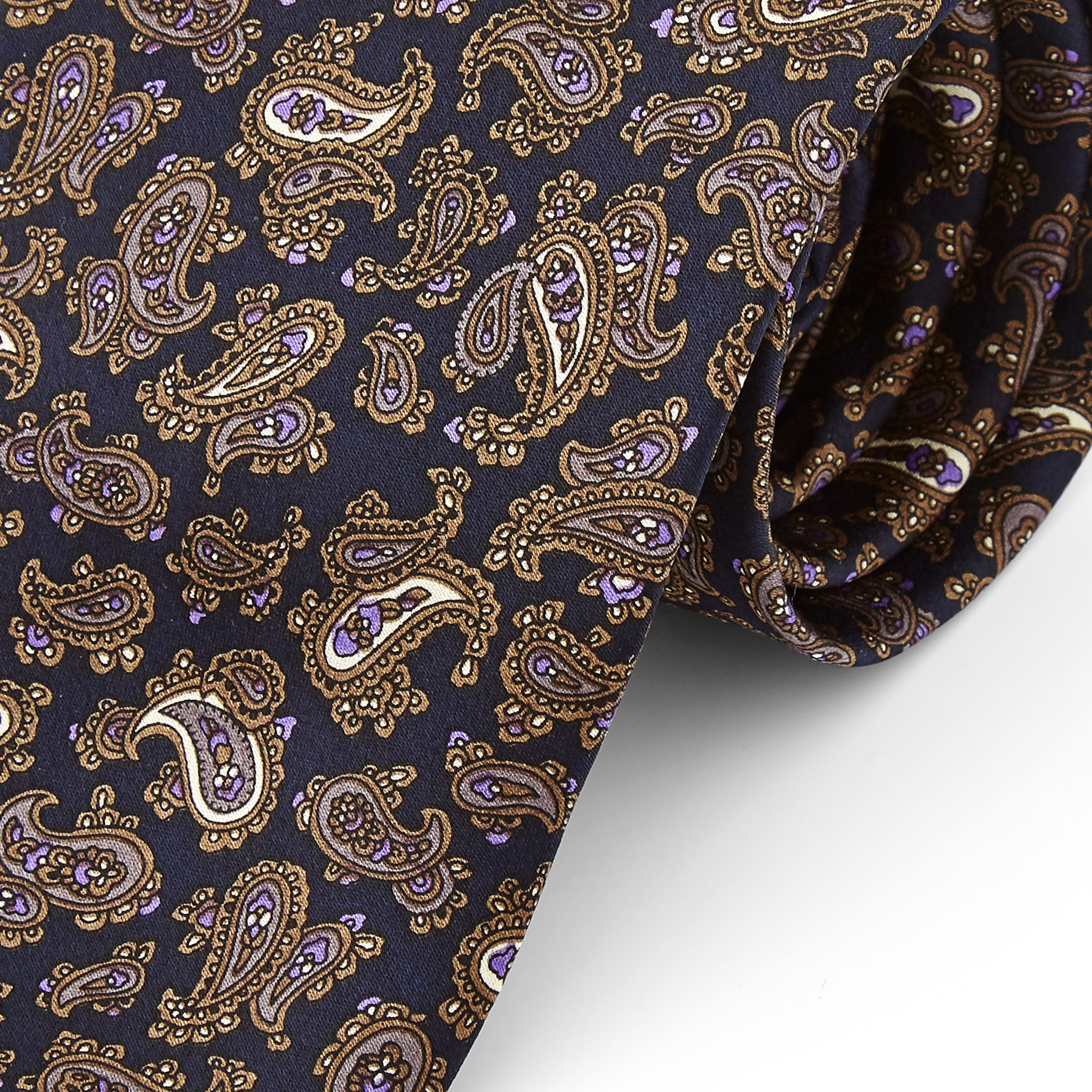 Brede Bruine & Paarse Paisley Zijden Stropdas - 2