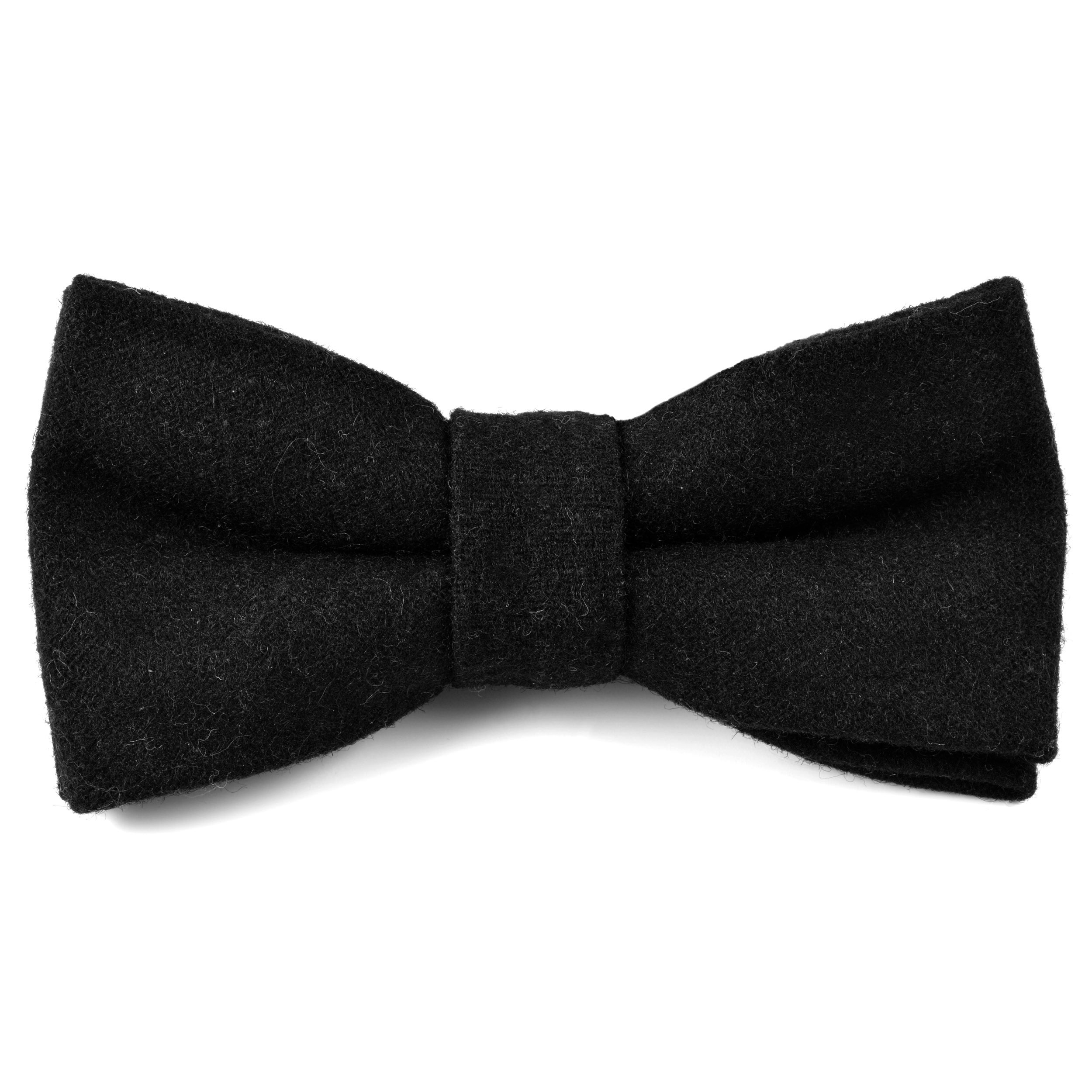 Black Handmade Wool Bow Tie - 1