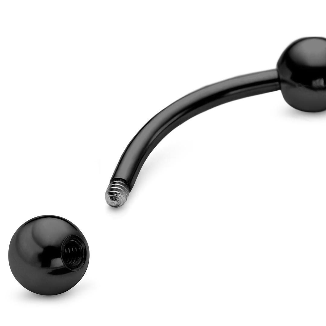 8 Mm Gebogen Zwarte Barbell Van Titanium Met Medium Balletjes Op 8-mm-gebogen-zwarte-barbell-van-titanium-met-medium-balletjes-op