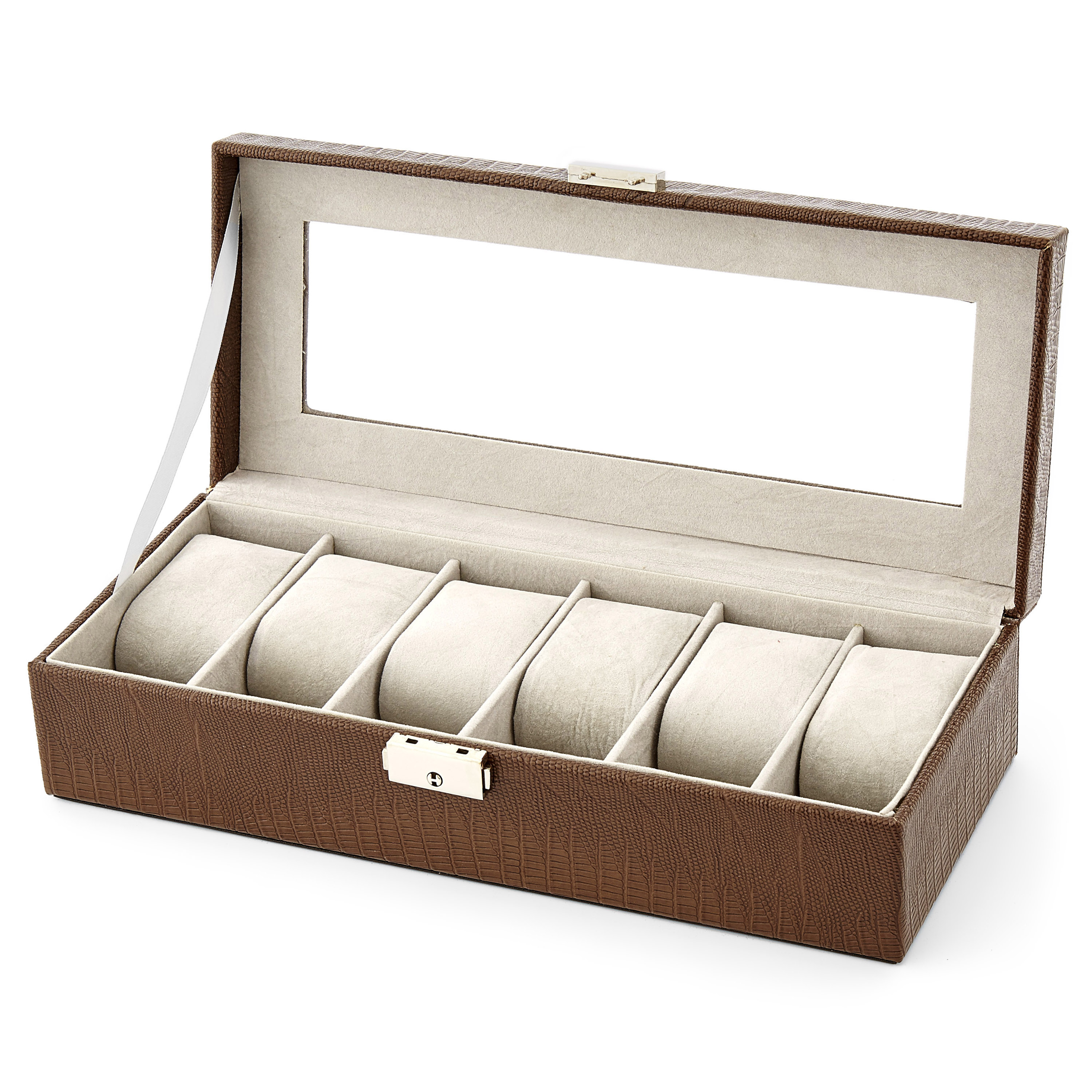 Kaffeefarbene Kunstleder Uhrenbox In Schlangenleder Optik - 6 Uhren - 2