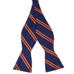 Navy Blue & Orange Twin Stripe Silk Self-Tie Bow Tie