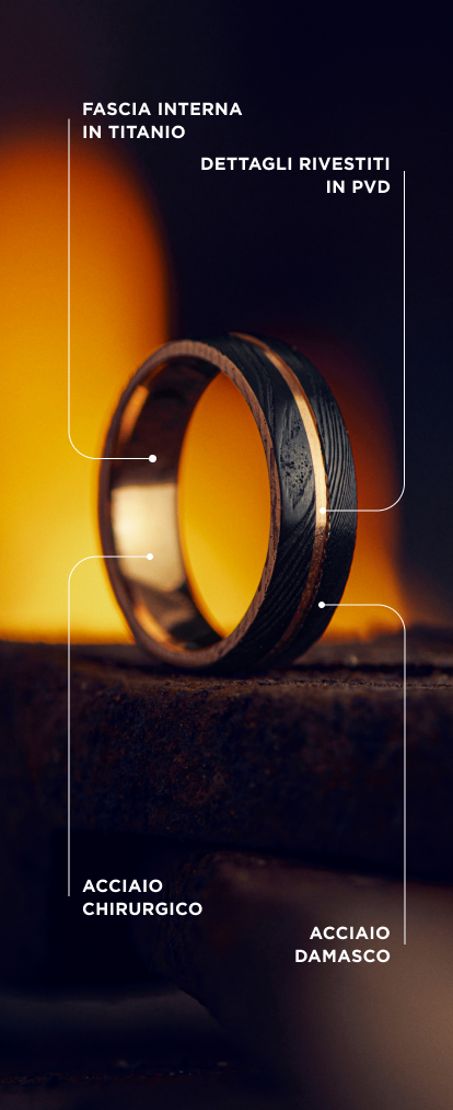 Fede Nuziale Da Uomo In Acciaio Damasco Da 8 Mm, Zaffiro Yogo E Inserto In Oro Rosa 14 Carati - Italia - Foto 9