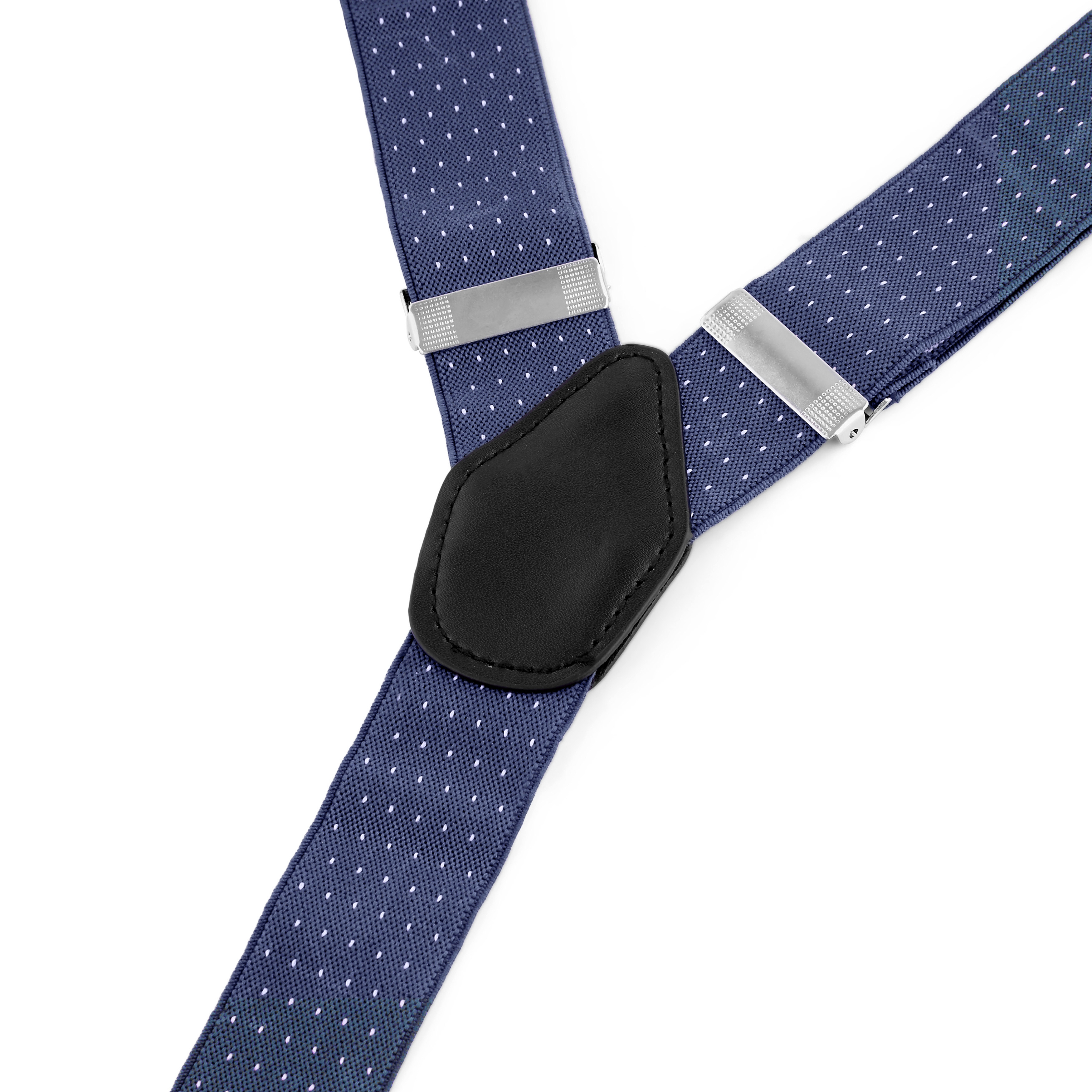 Wide Dotted Navy Split Button Braces - 3