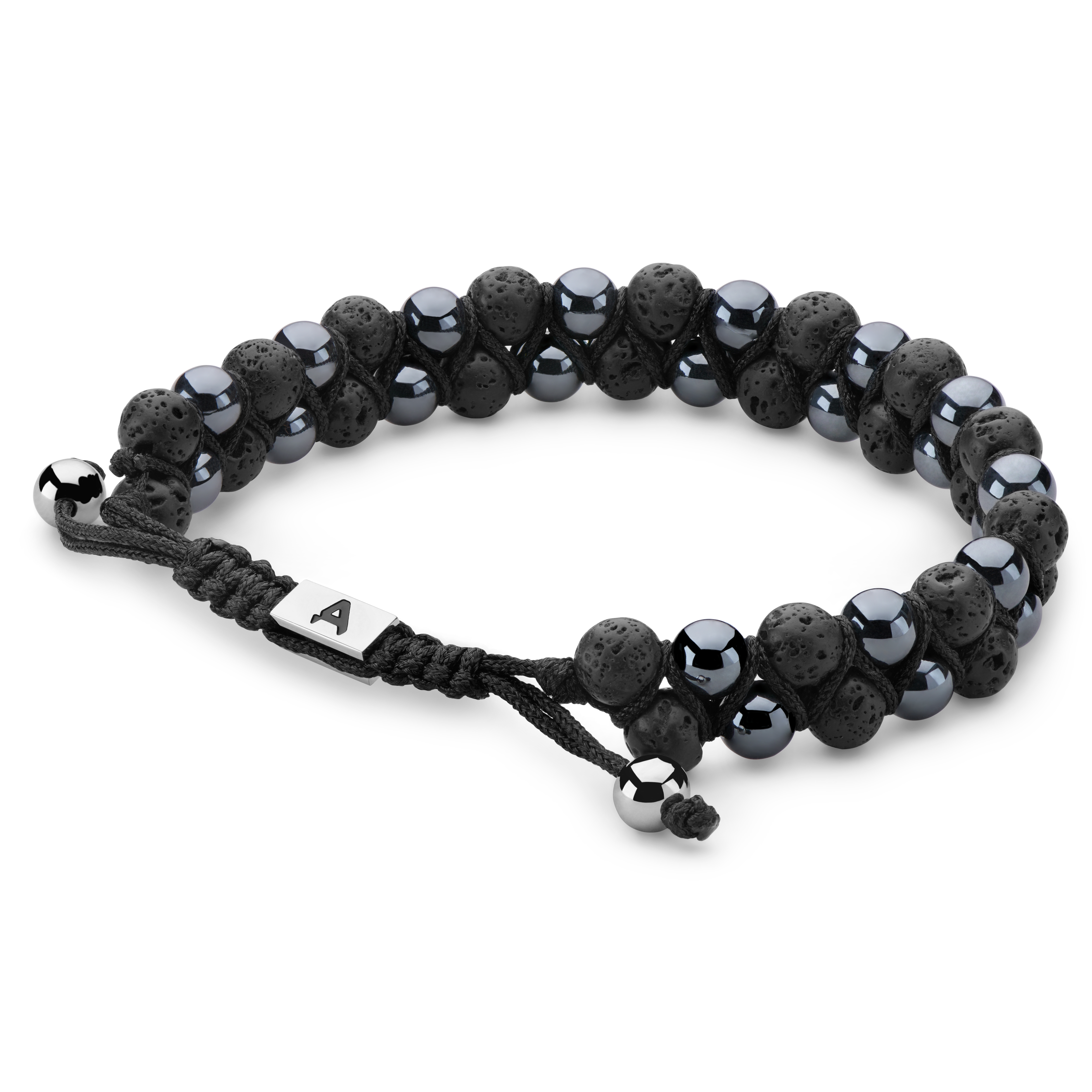 Sanatio Dubbelradigt Armband med Hematit och Lavasten - 9