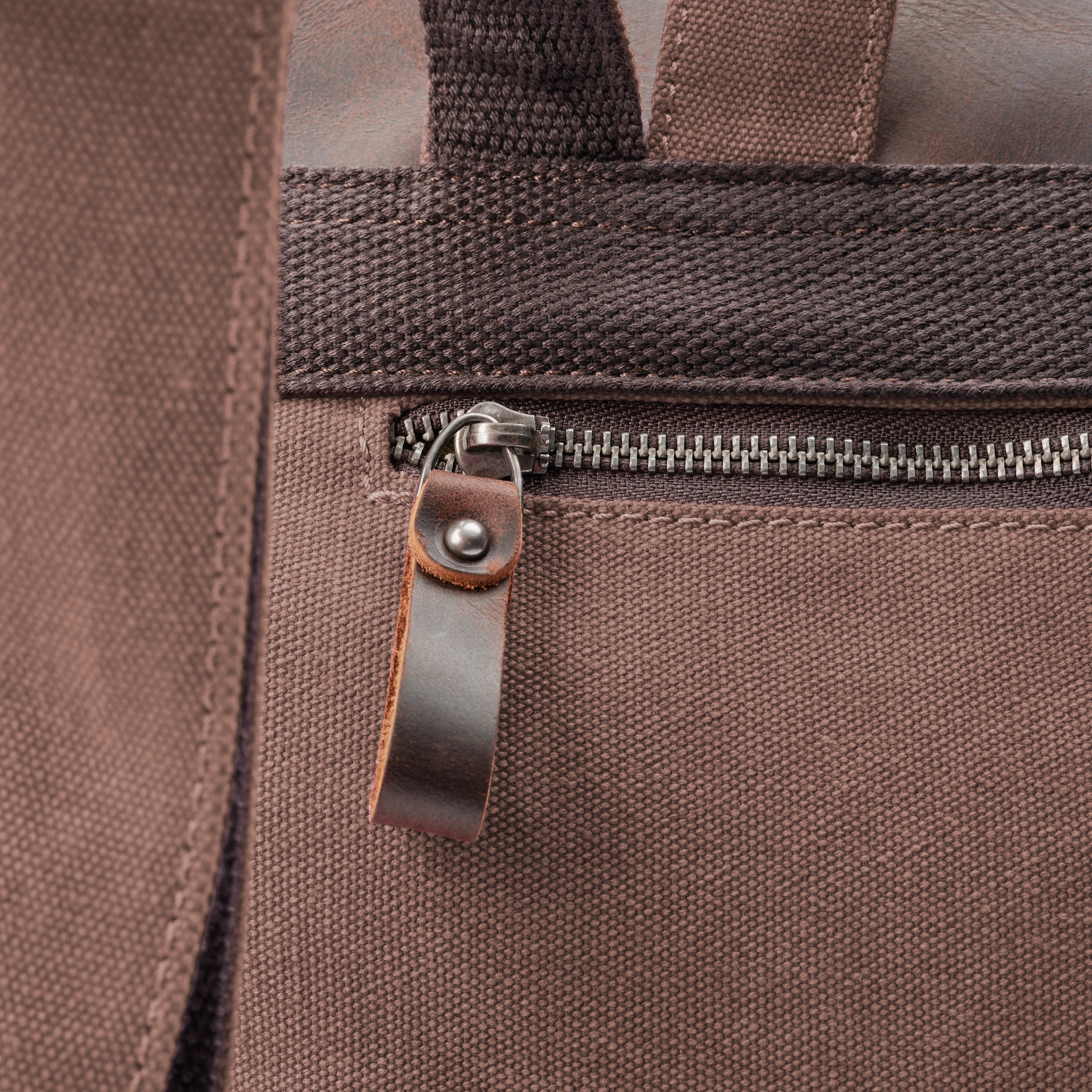 Vintage-Style Light Brown Leather & Canvas Backpack - 6