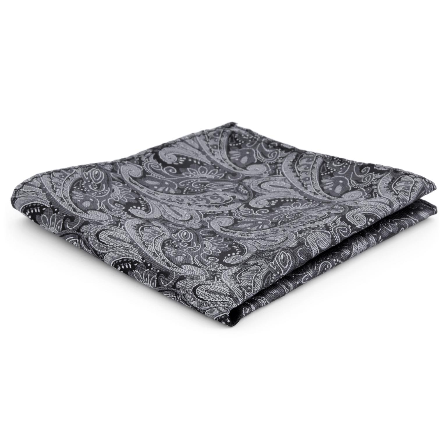 Silver Grey Paisley Polyester Pocket Square Silver Grey Paisley Polyester Pocket Square