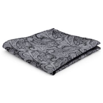 Pochette de costume en polyester gris argenté motif Paisley