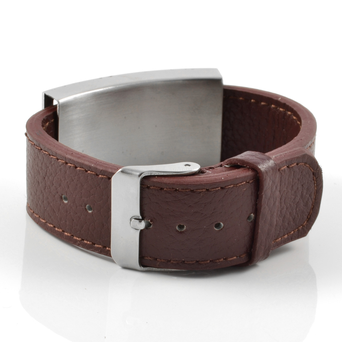 Bruine Stalen Leren Armband V1 - 2