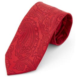 Corbata ancha de poliéster rojo con estampado de cachemira