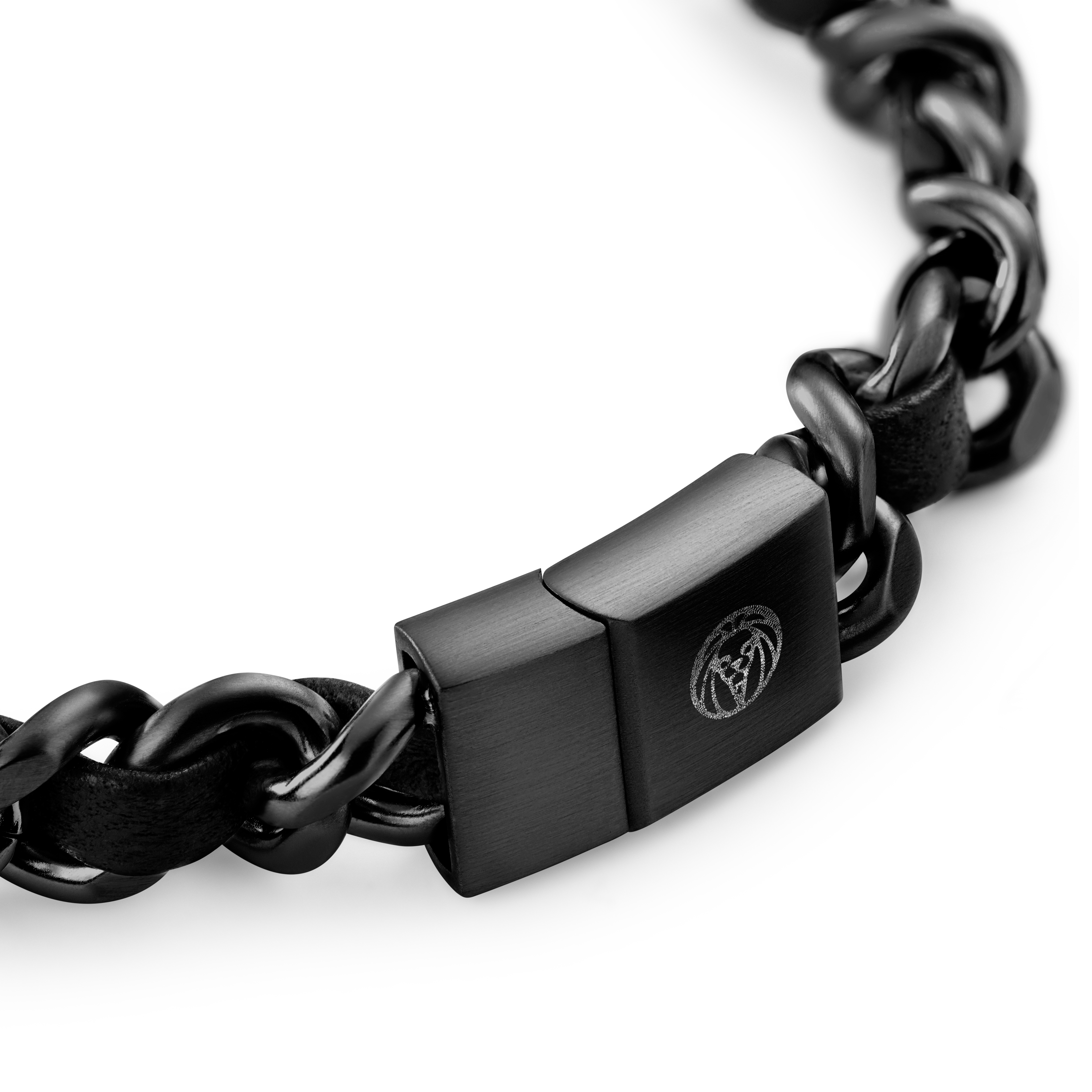 Nomen | Črna veriga in usnjena zapestnica z ID ploščico - 6