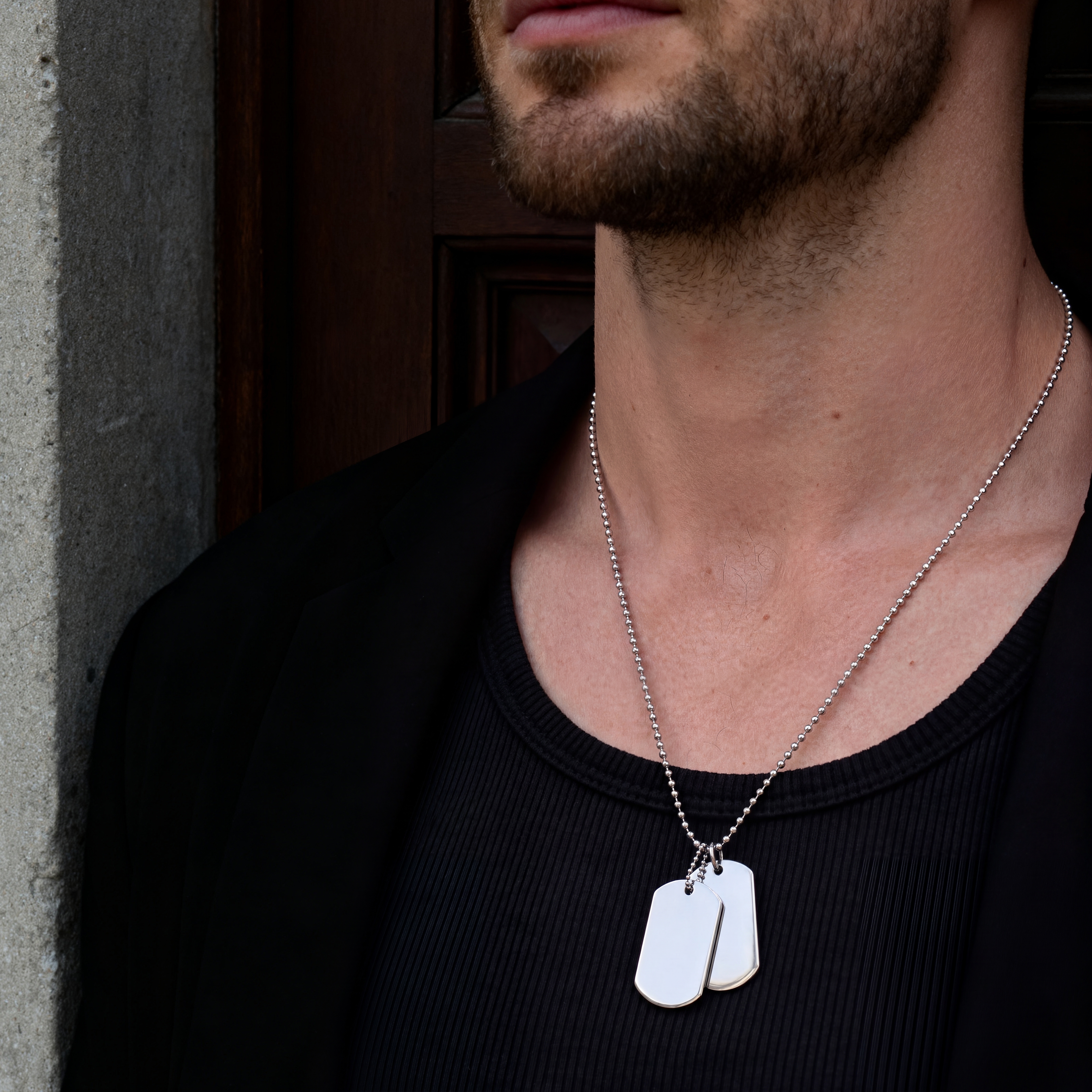 Silverfärgat Halsband med Dubbla Dog Tags - 3