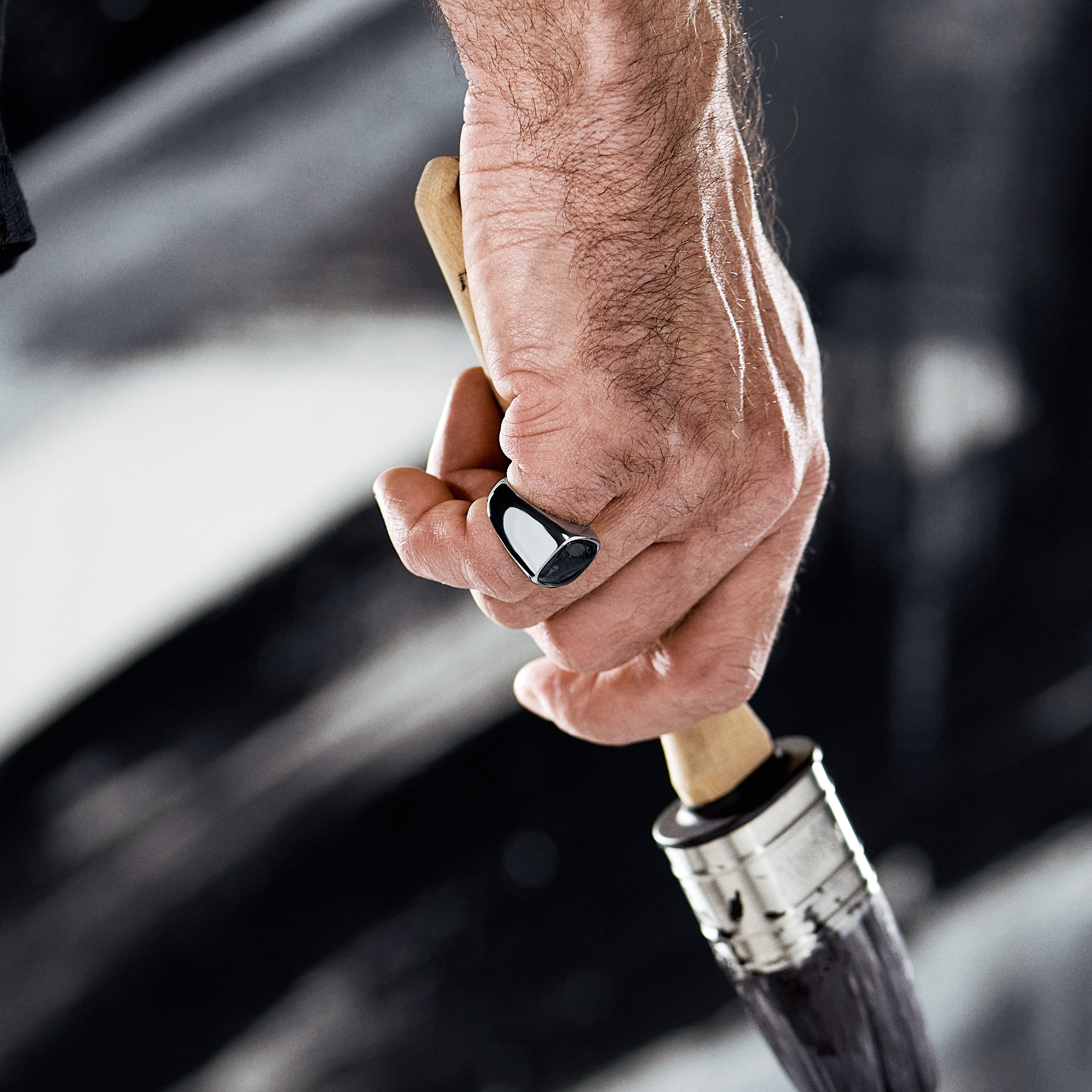 Aras | Silver-tone Stainless Steel Moss Agate Pinky Signet Ring - 2