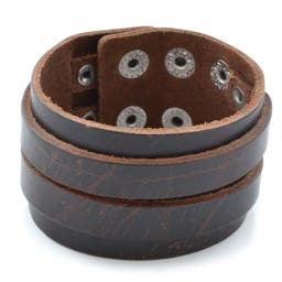 Wide Rustic Dark Brown Leather Cuff Bracelet