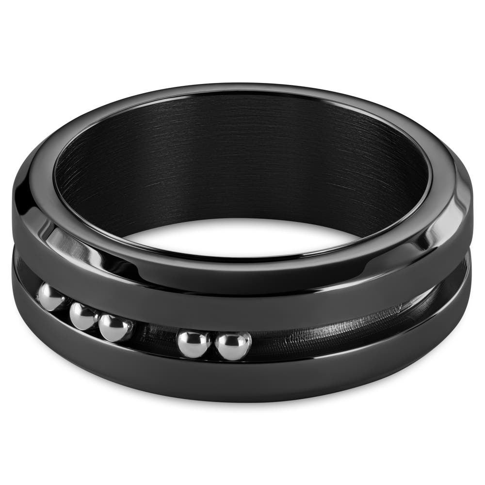hover: Tigris | 8 mm Black Moving Ring with Silver-tone Beads hover: Tigris | 8 mm Black Moving Ring with Silver-tone Beads
