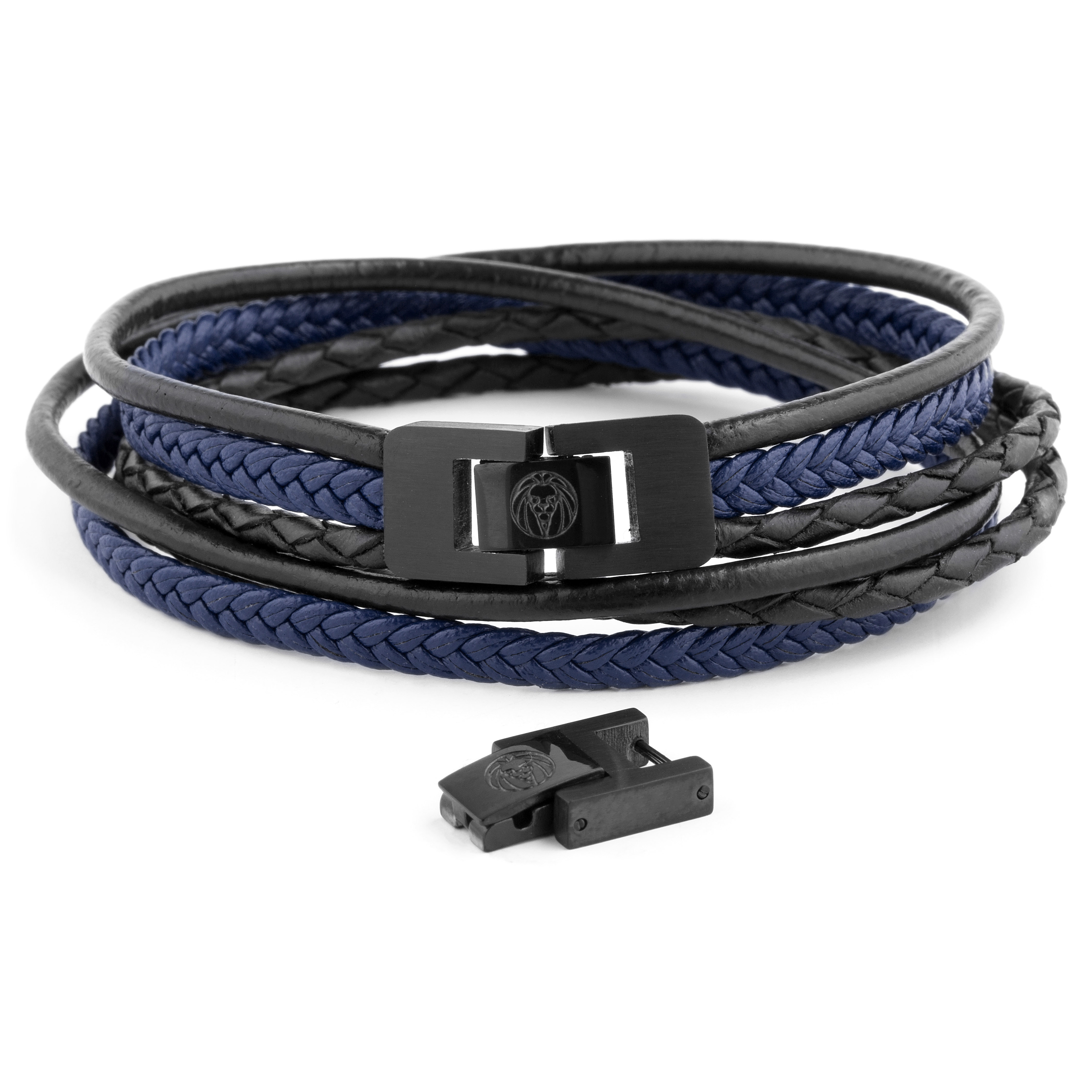 Bracelet Roy en cuir noir et bleu  - 7