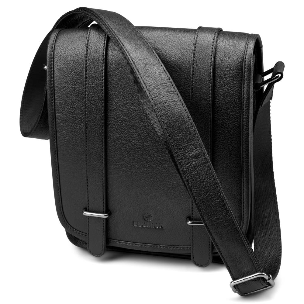 hover: Black Full-Grain Leather Messenger Bag hover: Black Full-Grain Leather Messenger Bag