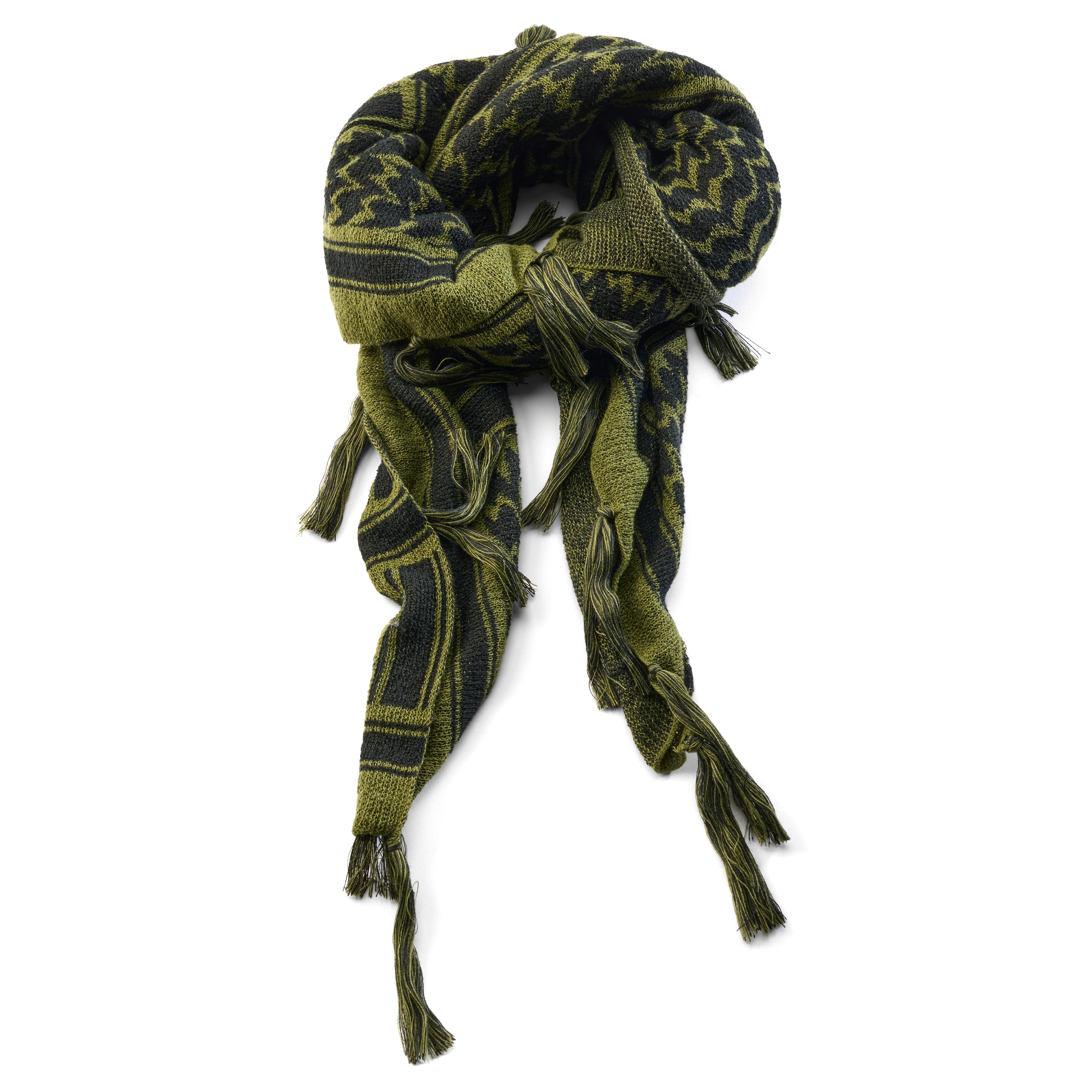 Károvaný šátek bandana v olivově zelené a černé barvě
