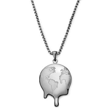 Fahrenheit | Silver-Tone Stainless Steel Melting Earth Box Chain Necklace