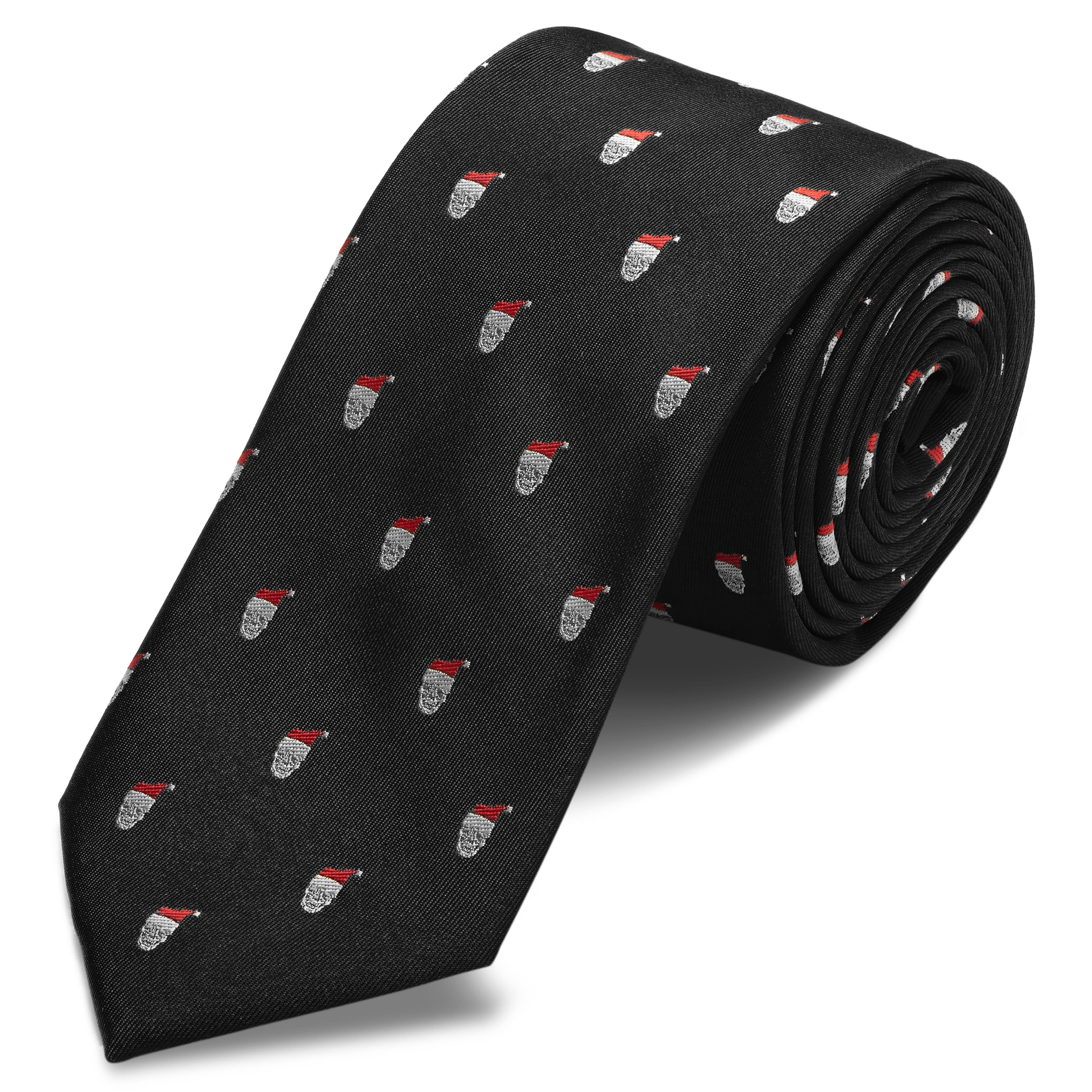 Cravate noire à motifs têtes de mort de Noël