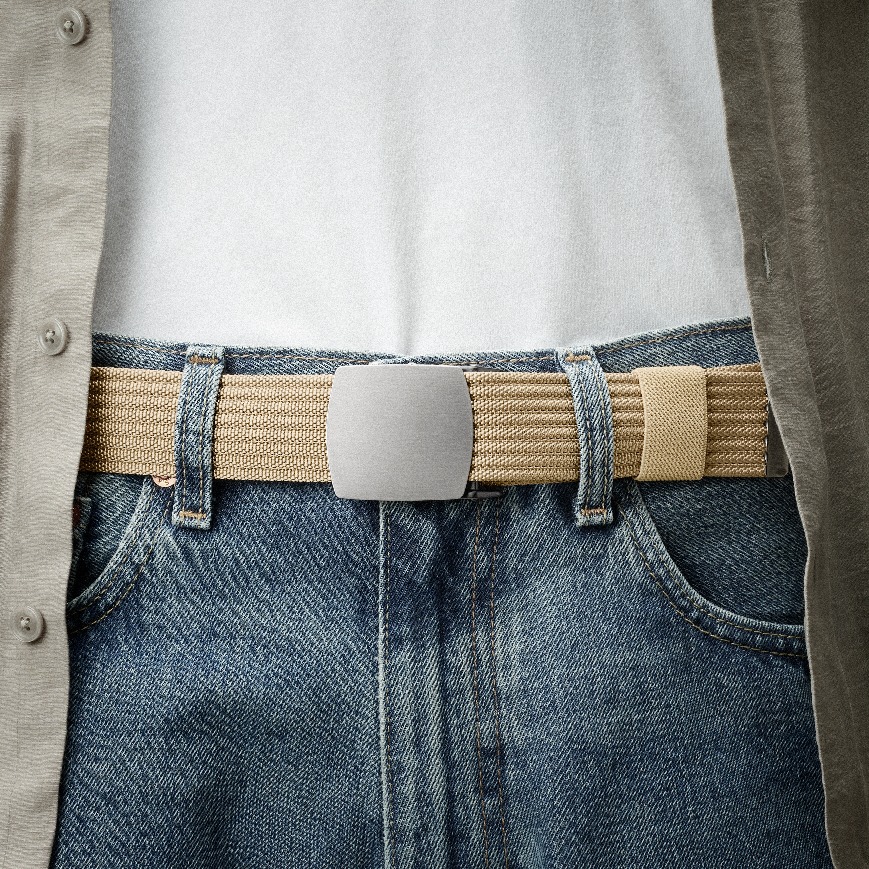 Beiger Canvas-Gürtel mit automatischem Verschluss - 3