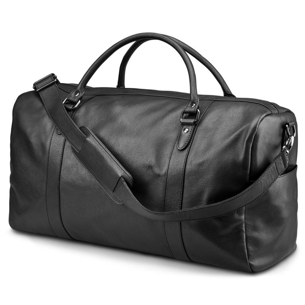 hover: Black Full-Grain Leather Duffel Bag hover: Black Full-Grain Leather Duffel Bag