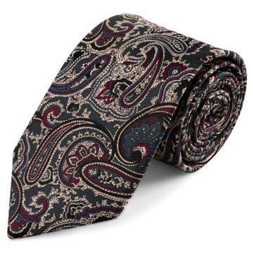 Hodvábna kravata so vzorom paisley v tmavomodrej a tmavozelenej farbe | 8 cm Hodvábna kravata so vzorom paisley v tmavomodrej a tmavozelenej farbe | 8 cm