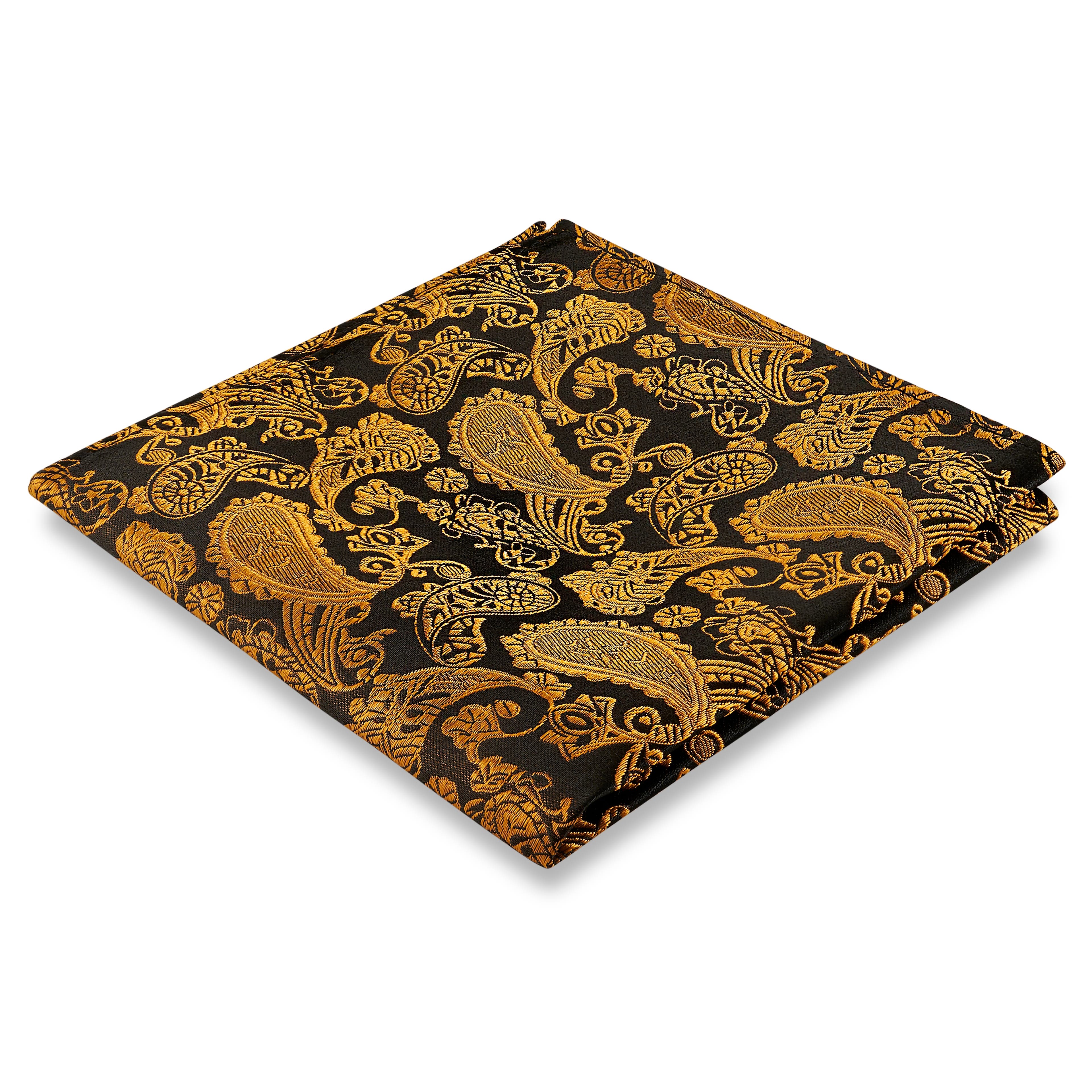 GOLD & BROWN PAISLEY Pattern Silk Pocket Square GOLD & BROWN PAISLEY Pattern Silk Pocket Square