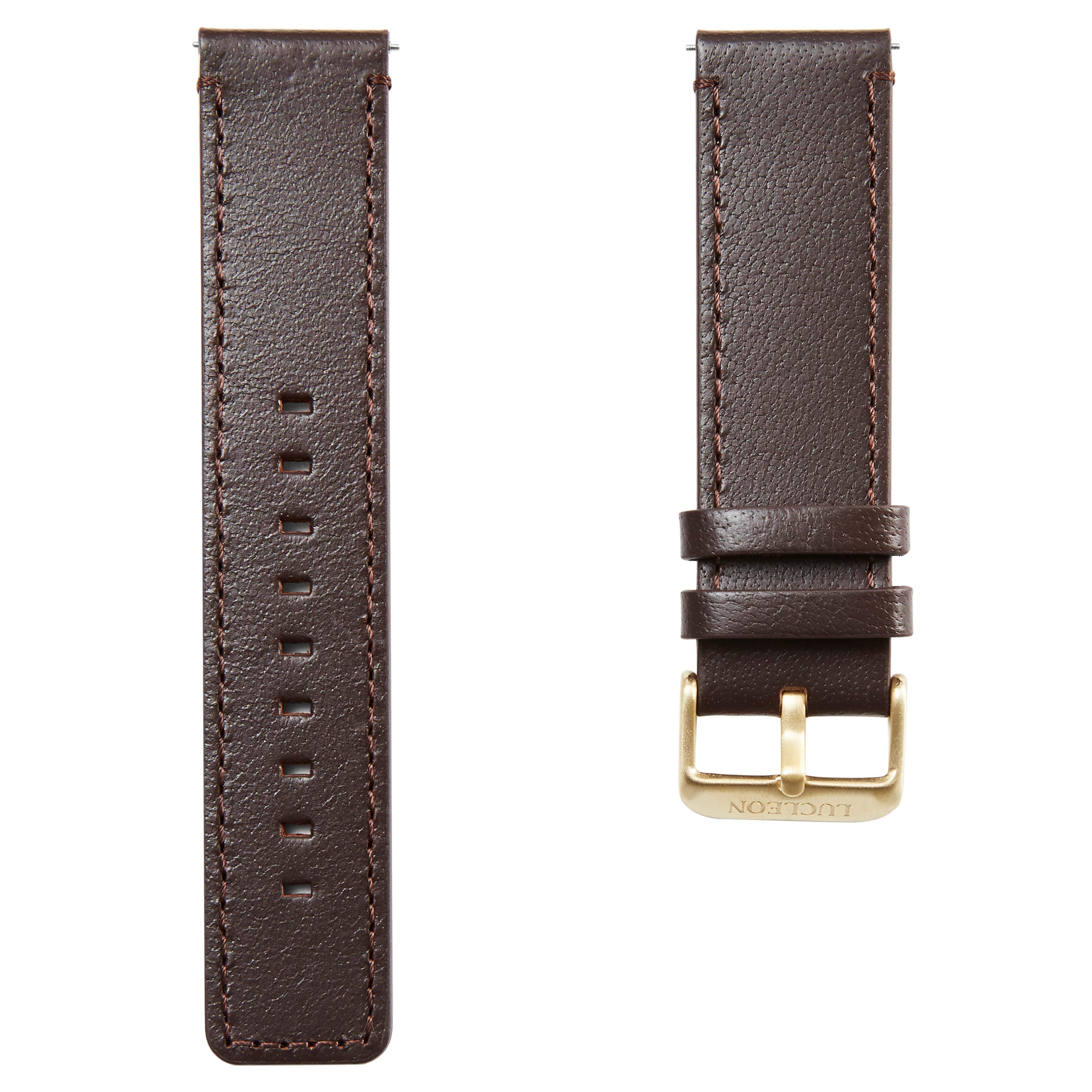 Brown Leather Watch Strap with Gold-Tone Buckle