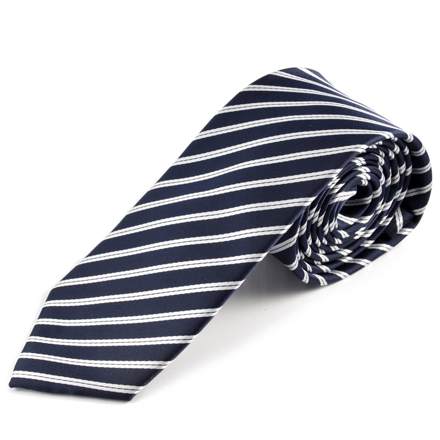 Navy & White Diagonal Striped Microfiber Tie Navy & White Diagonal Striped Microfiber Tie