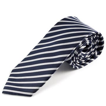 Микрофибърна вратовръзка в тъмносиньо и бяло
