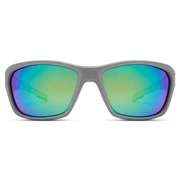 Polarisierte graue Sportsonnenbrille mit blauen und grünen Gläsern Polarisierte graue Sportsonnenbrille mit blauen und grünen Gläsern