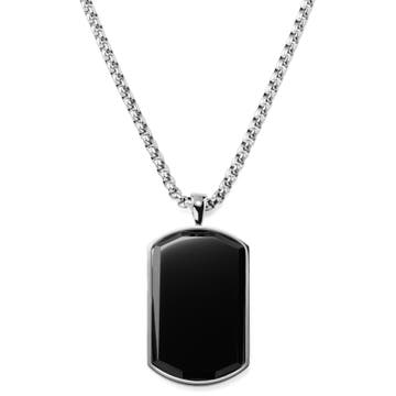 Orisun | Silver-Tone Stainless Steel & Black Onyx Box Chain Necklace