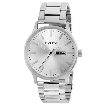Grover | Silver-Tone Stainless Steel Day-Date Watch With Silver-Tone Dial