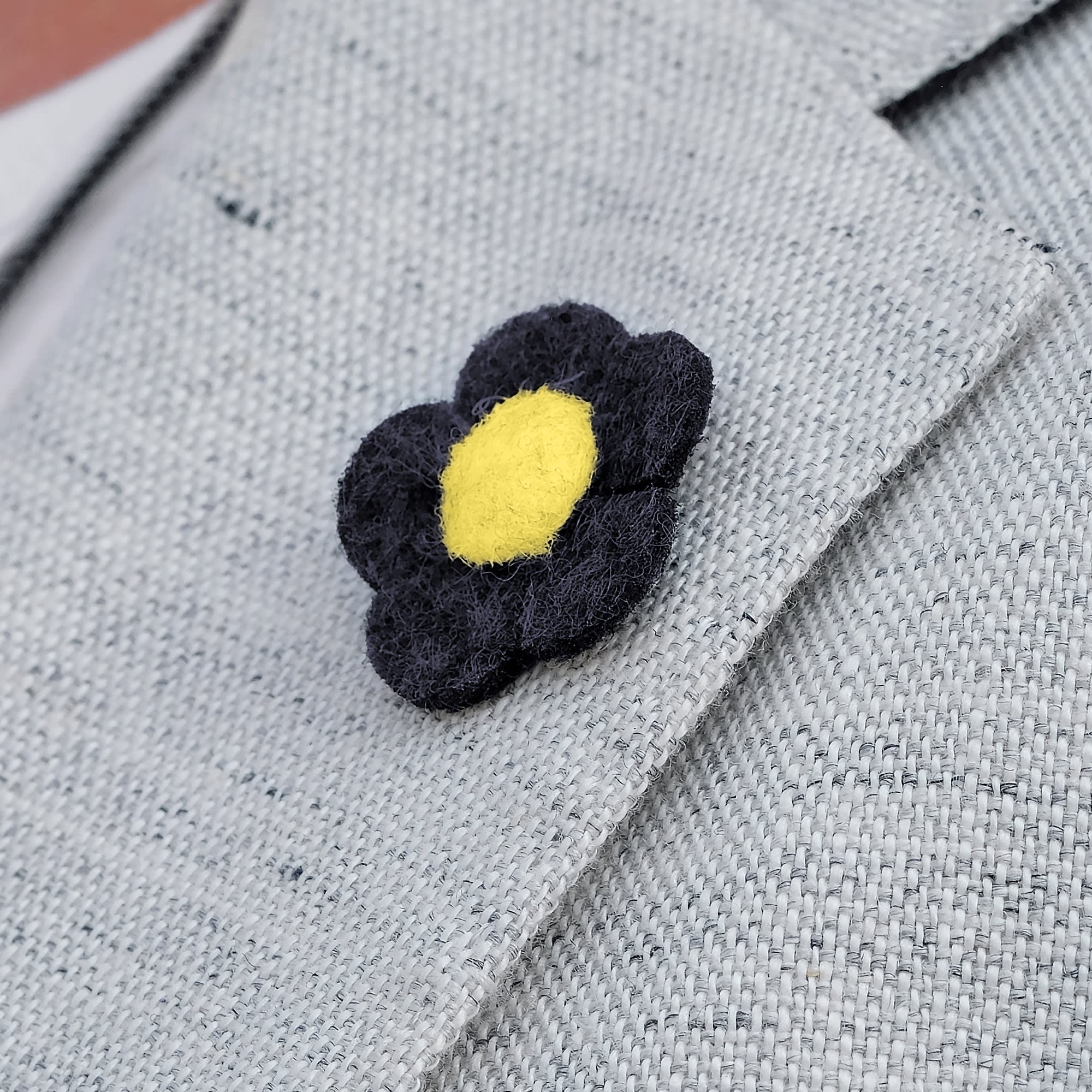 Navy Blue & Lemon Yellow Felt Flower Lapel Pin - 5