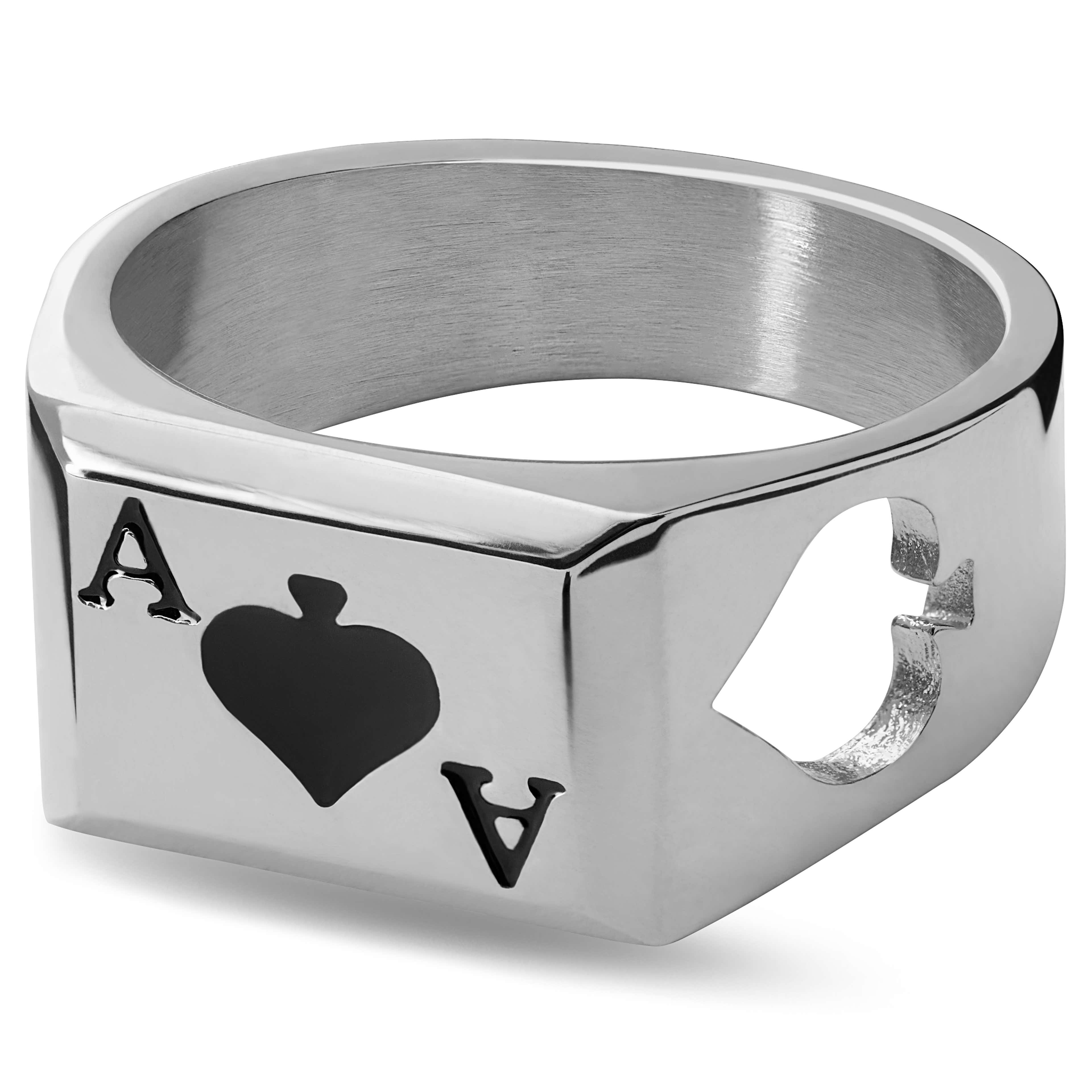 Ace | Anello con sigillo color argento con Asso di picche