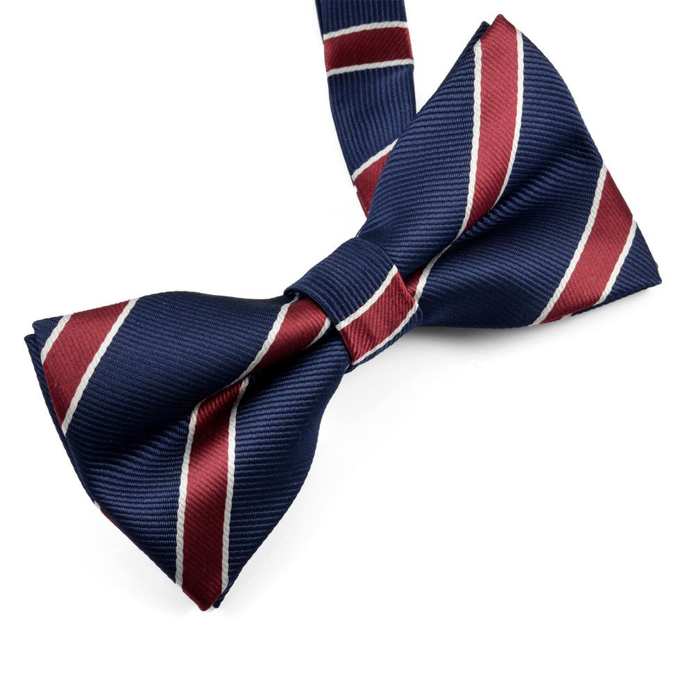 hover: Navy Blue Striped Pre-Tied Bow Tie hover: Navy Blue Striped Pre-Tied Bow Tie