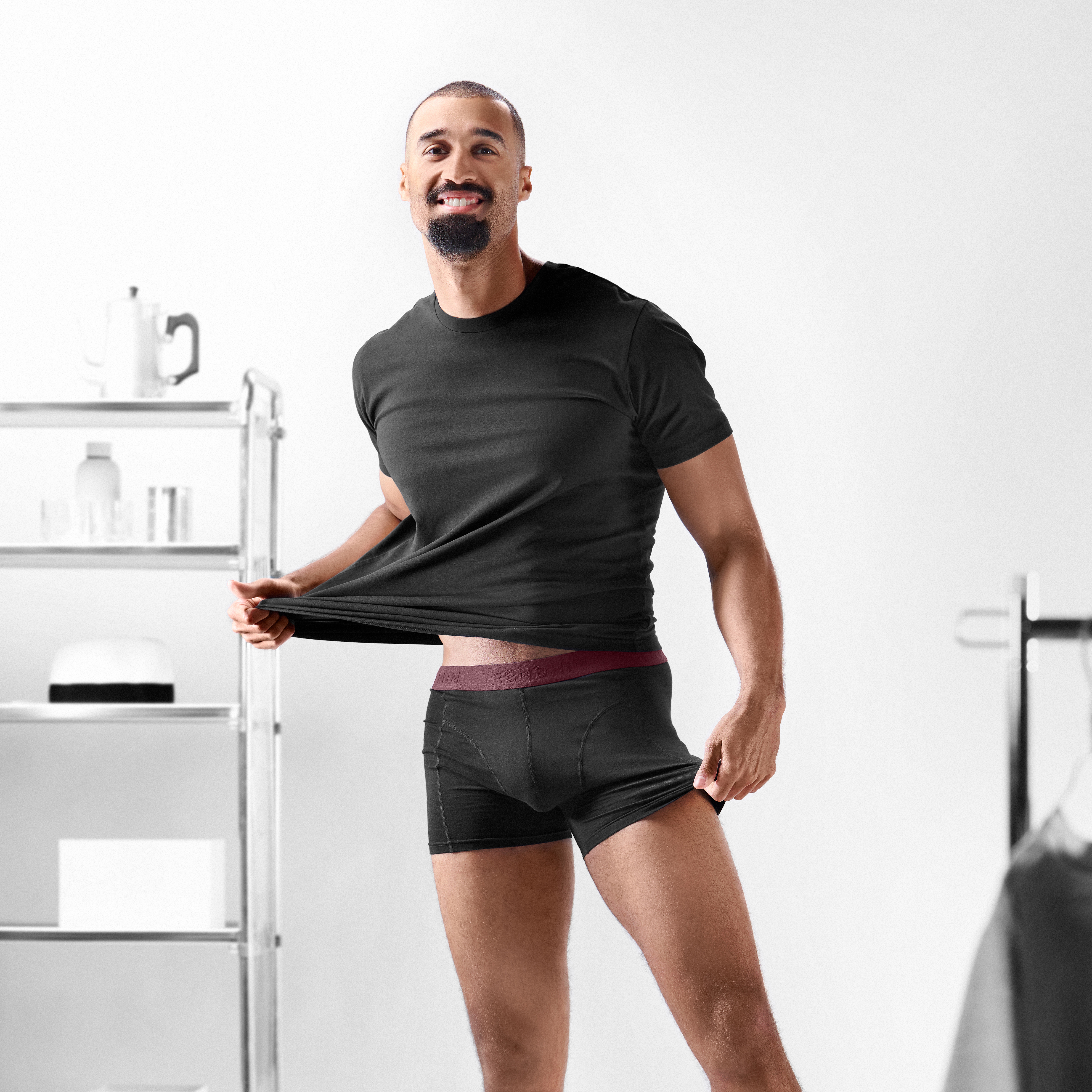 S - FreeFeel | 3er-Pack Boxerbriefs aus schwarzem Bambus mit weinrotem Bund - 5