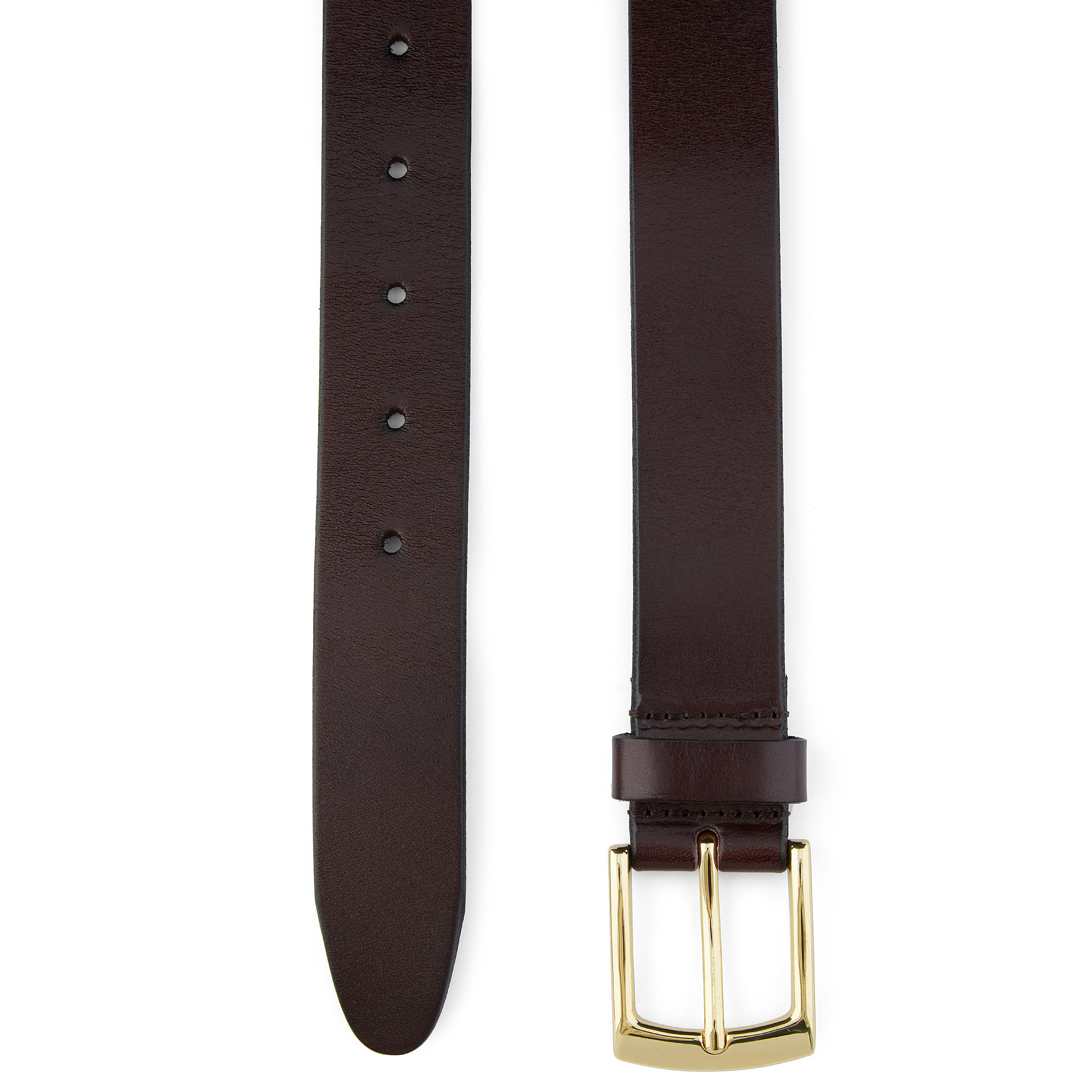 Donkerbruine & Goudkleurige Klassieke Leren Rawhide Riem - 2