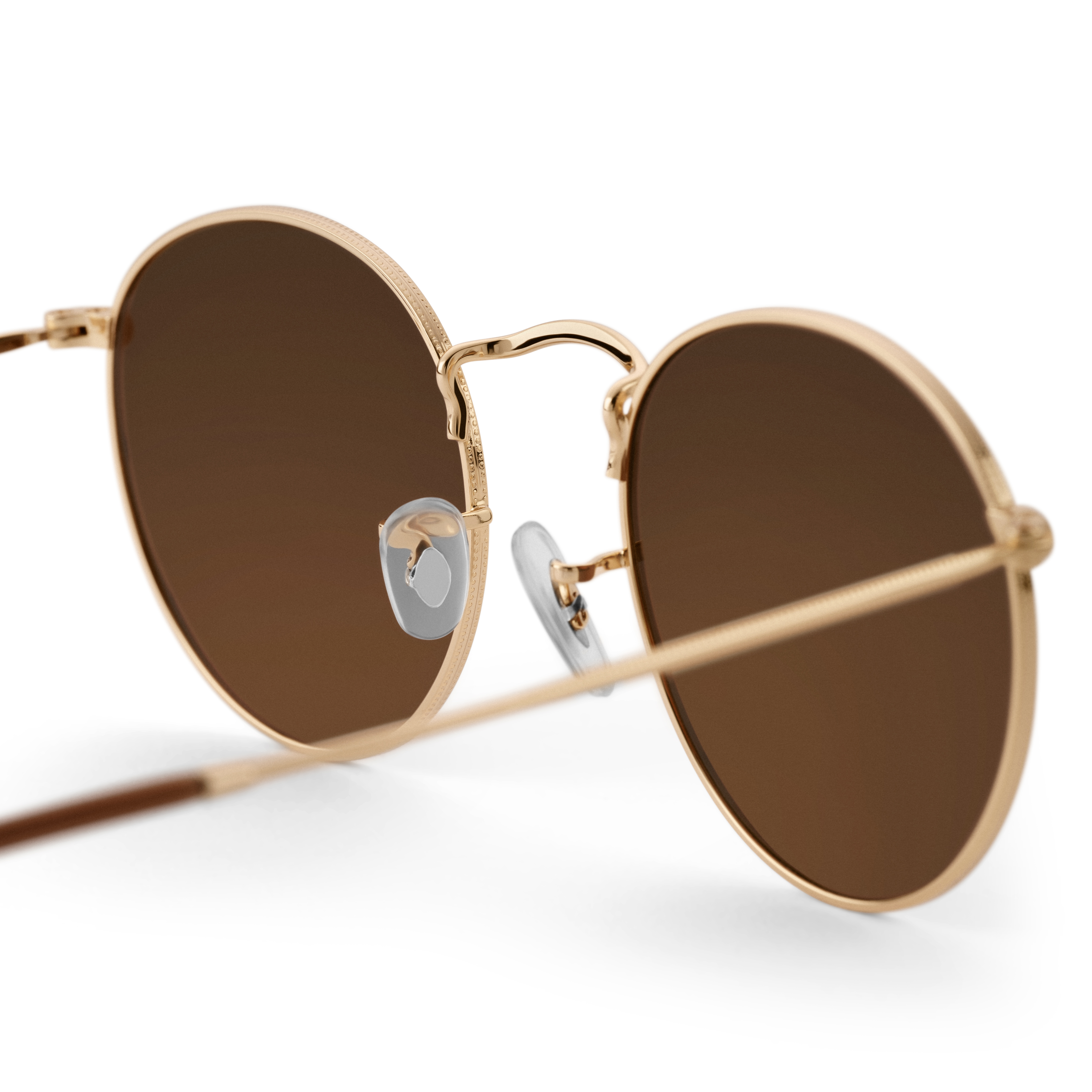 Поляризирани кръгли очила от хирургична стомана със златисто покритие и кафяви стъкла - 6