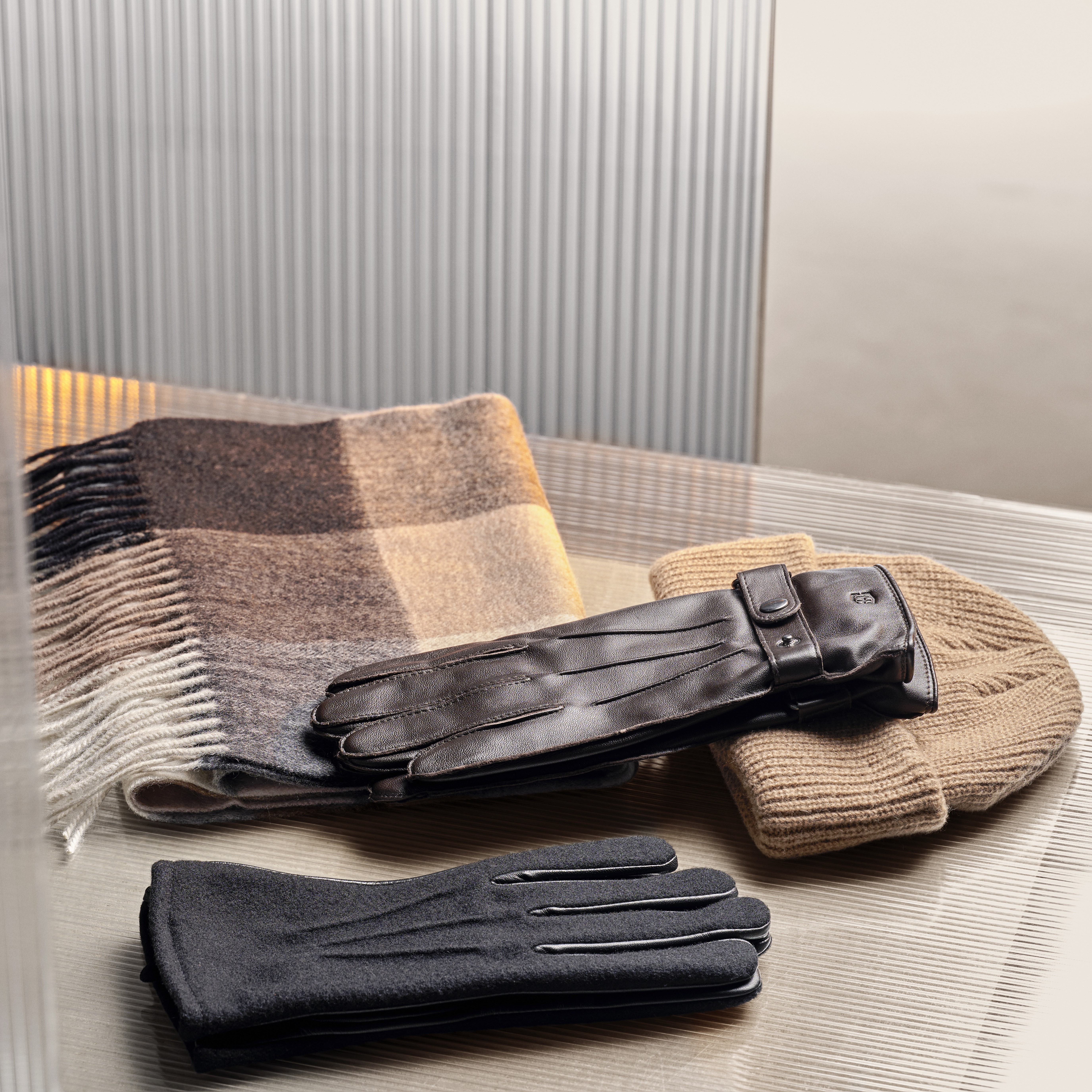 Aurora | Brun & Sand Ternet Lammeuld Tørklæde - 3